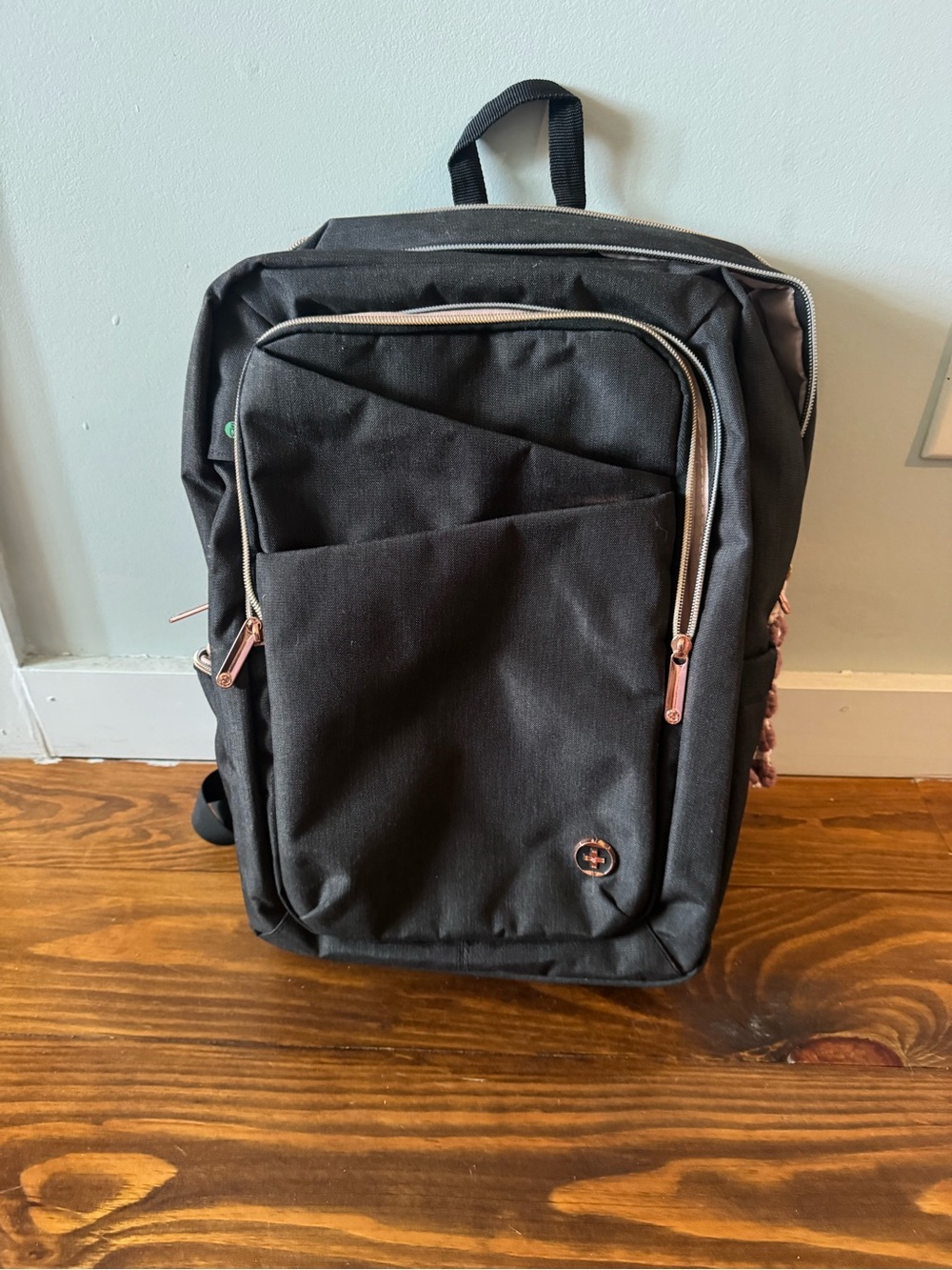 Swiss Tech Black Laptop Backpack with Rose Gold Accents